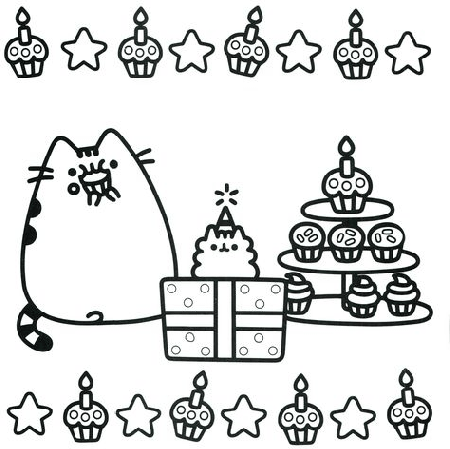 Kolorowanka przyjęcie urodzinowe Pusheen